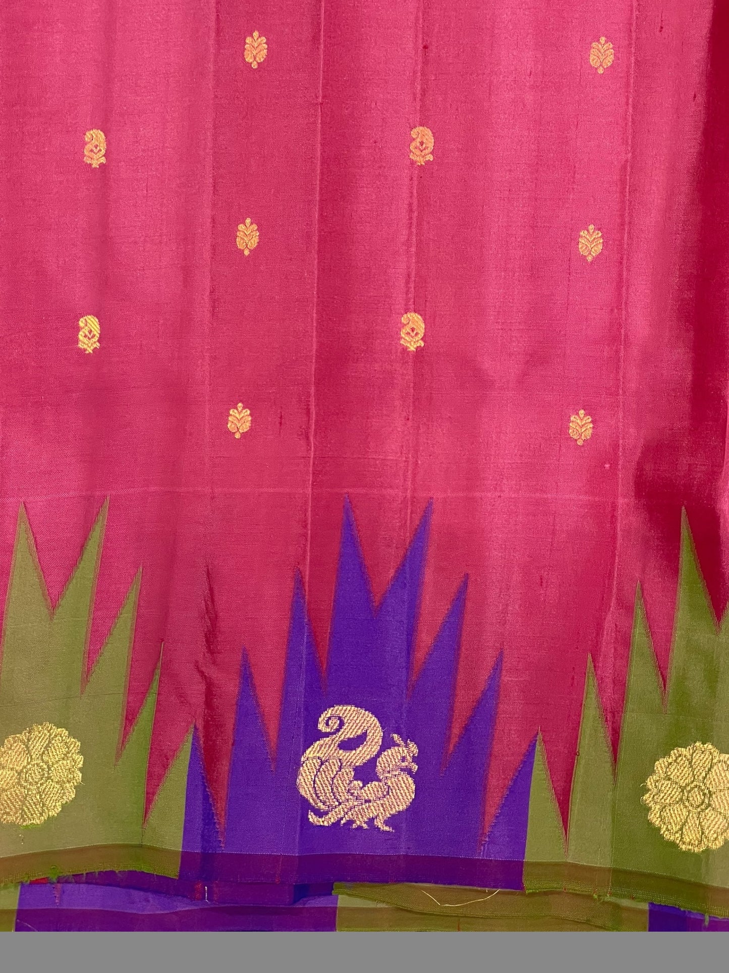 Kanchi Big Temple Border Light Peach Pink Pure Silk Saree