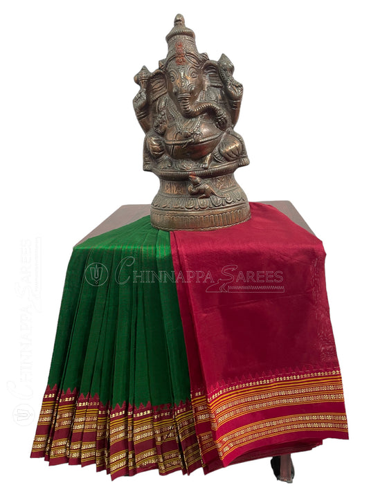 Naaryanpet Checks Green Pure silk Saree