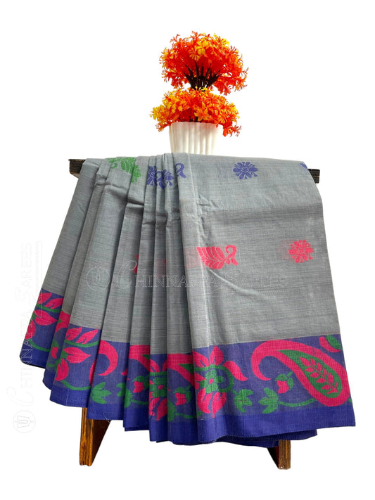 Bengali Grey Cotton Sarees - chinnappasarees 