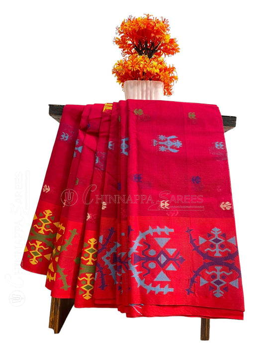 Bengali Red Cotton Sarees - chinnappasarees 