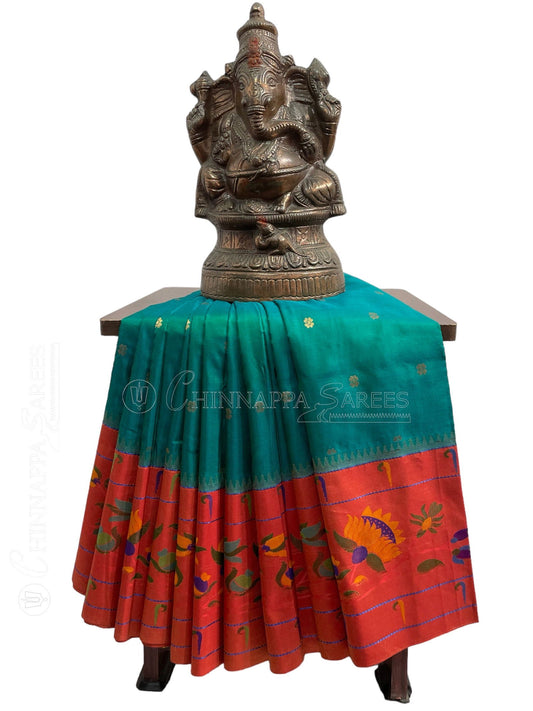 Big Paithani Emerald Green Pure Silk Sarees - chinnappasarees 