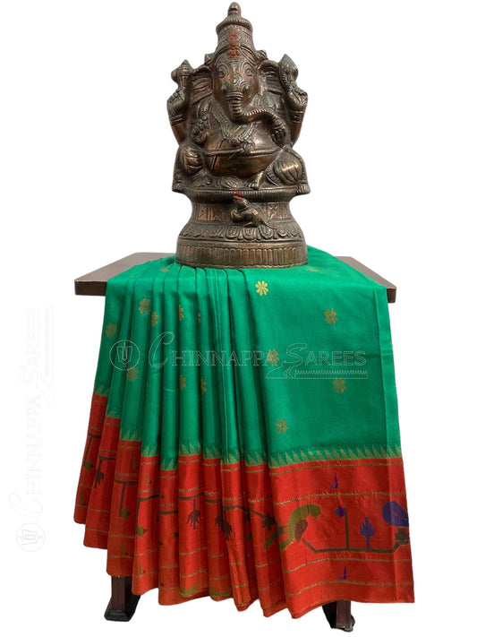 Big Paithani Sea Green Pure Silk Sarees - chinnappasarees 