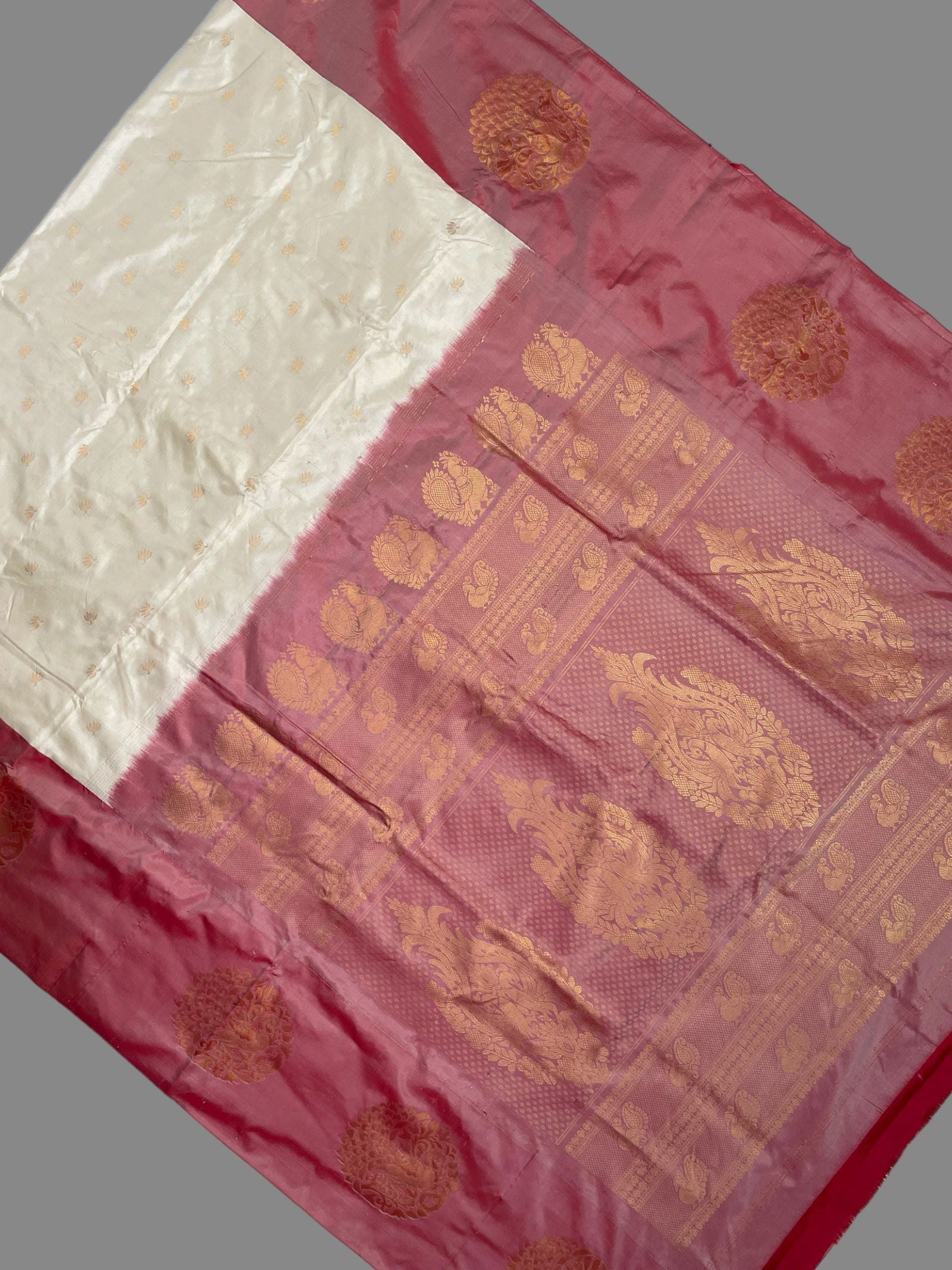 Big Peacock Border Half White Pure Silk Saree - chinnappasarees 