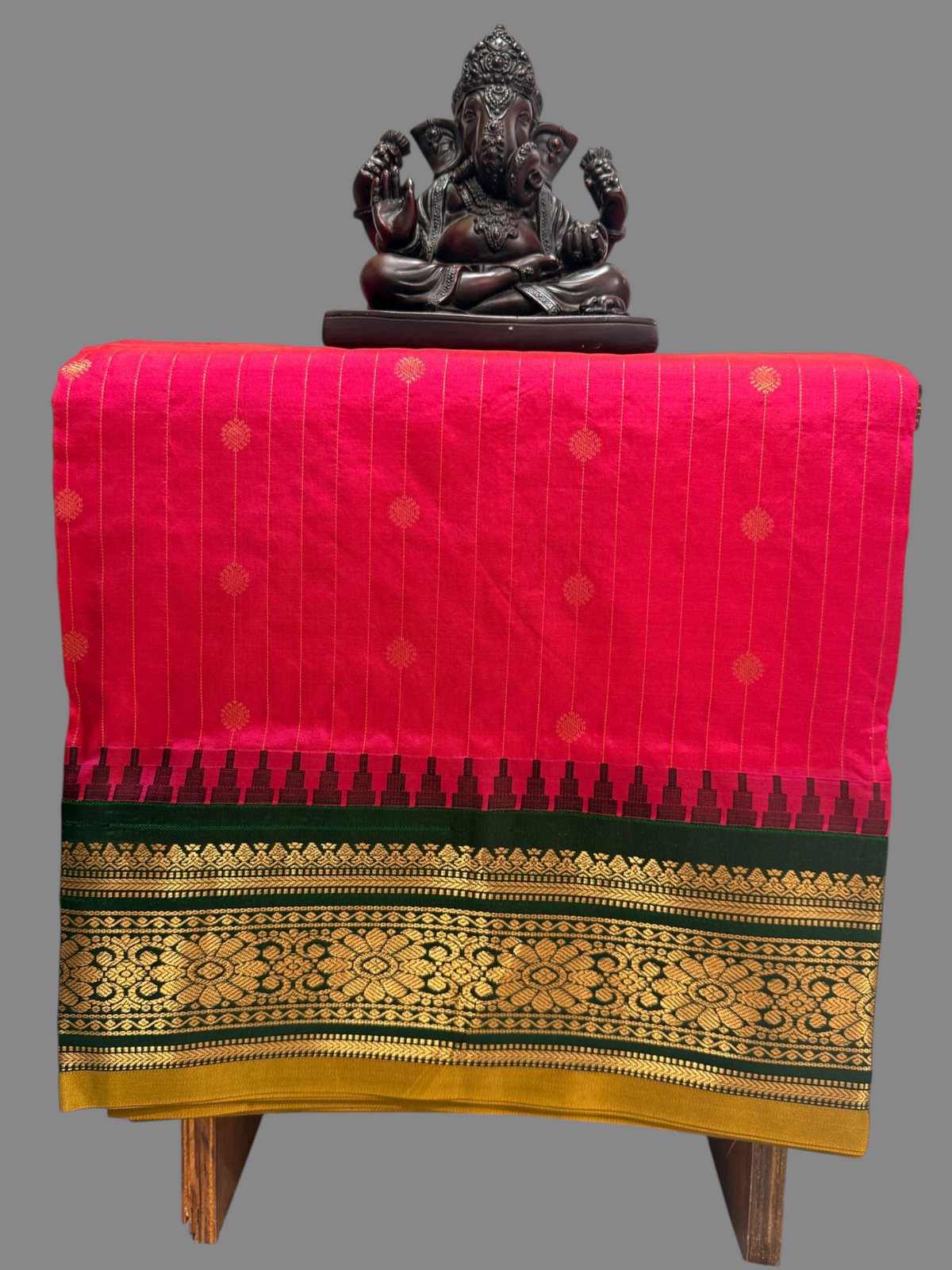 Kanchi Flamingo Pink Stripes Butta Pure Silk Sarees