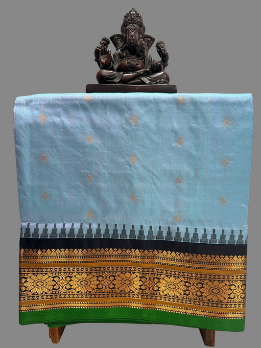 Kanchi Sky Blue Stripes Butta Pure Silk Sarees