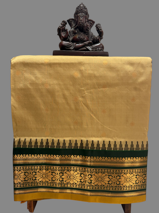 Kanchi Pearl Cream Stripes Butta Pure Silk Sarees