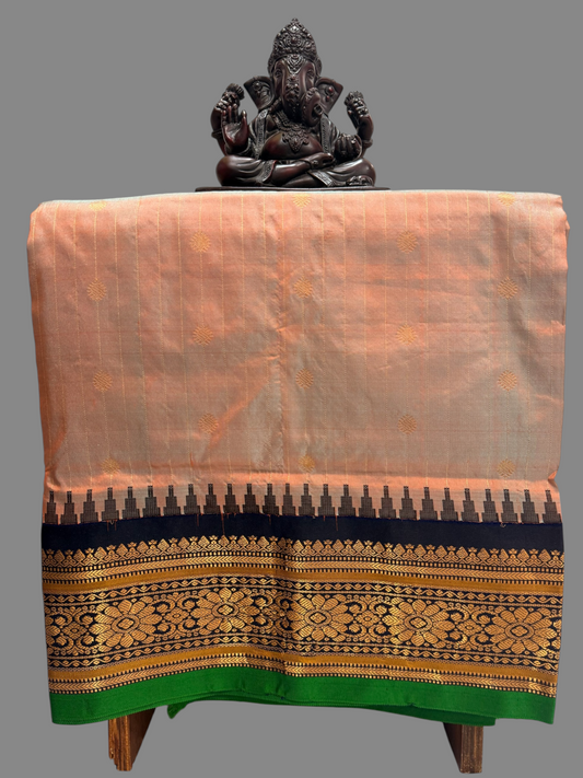 Kanchi Ivory Stripes Butta Pure Silk Sarees