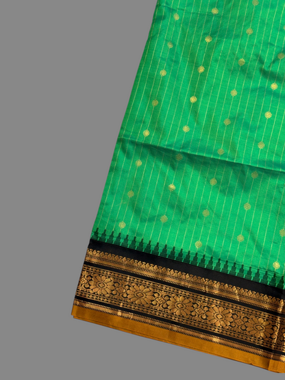 Kanchi Light Green Stripes Butta Pure Silk Sarees