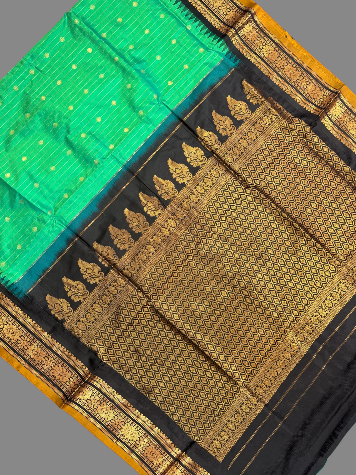 Kanchi Light Green Stripes Butta Pure Silk Sarees
