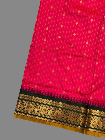 Kanchi Flamingo Pink Stripes Butta Pure Silk Sarees