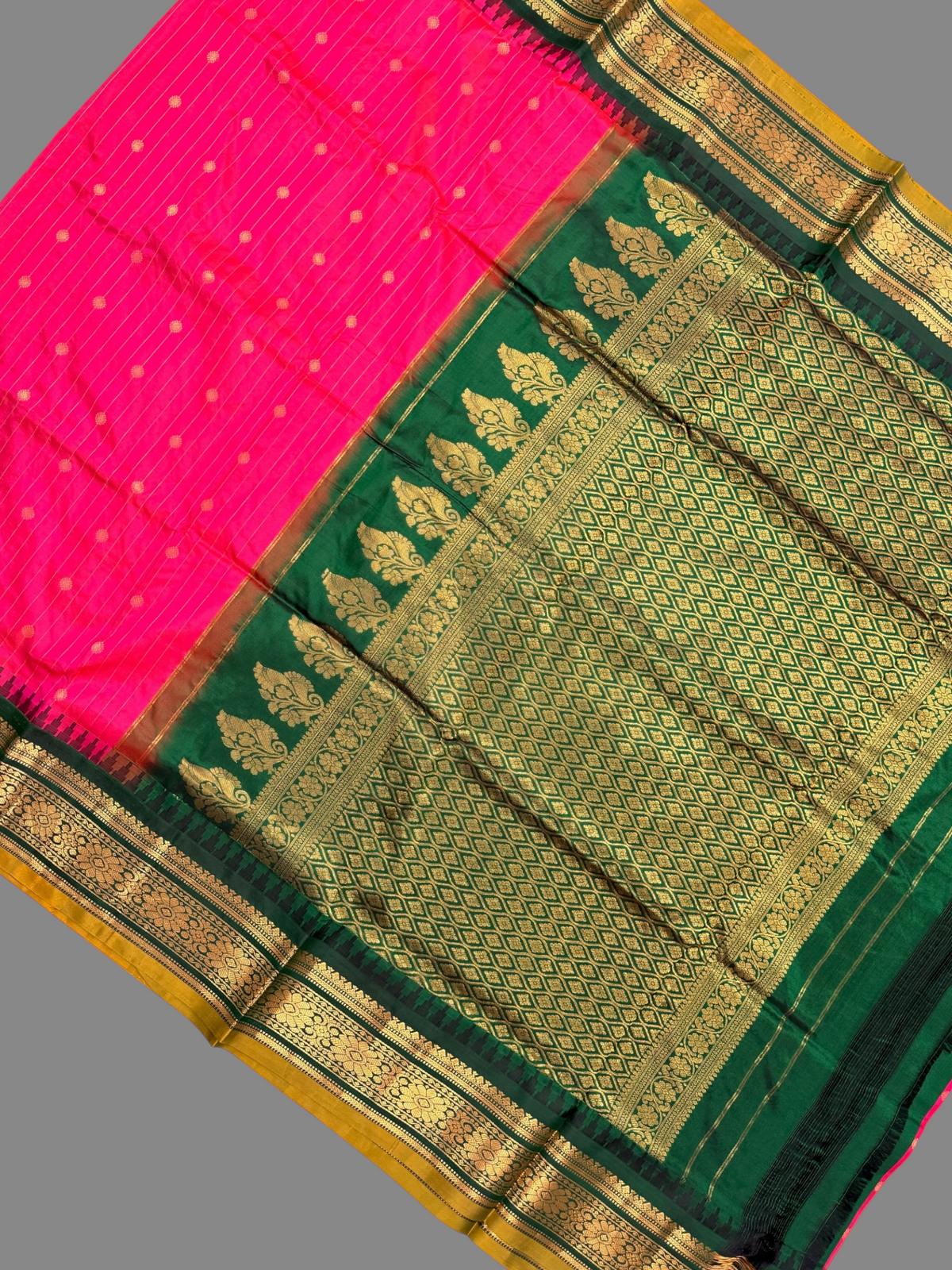 Kanchi Flamingo Pink Stripes Butta Pure Silk Sarees