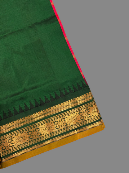 Kanchi Flamingo Pink Stripes Butta Pure Silk Sarees