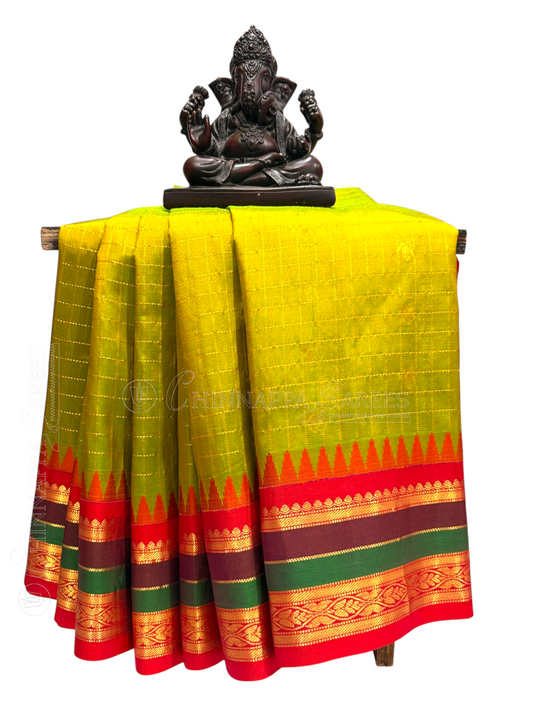 Gap Border Checks Light Green Pure Silk Saree