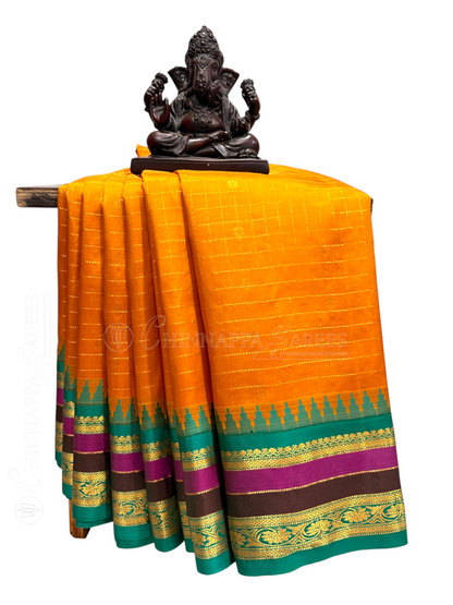 Gap Border Checks Sunflower Yellow Pure Silk Saree