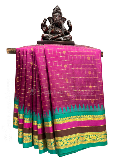 Gap Border Checks Magenta Pure Silk Saree