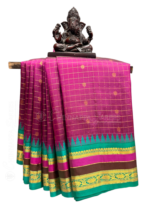 Gap Border Checks Magenta Pure Silk Saree
