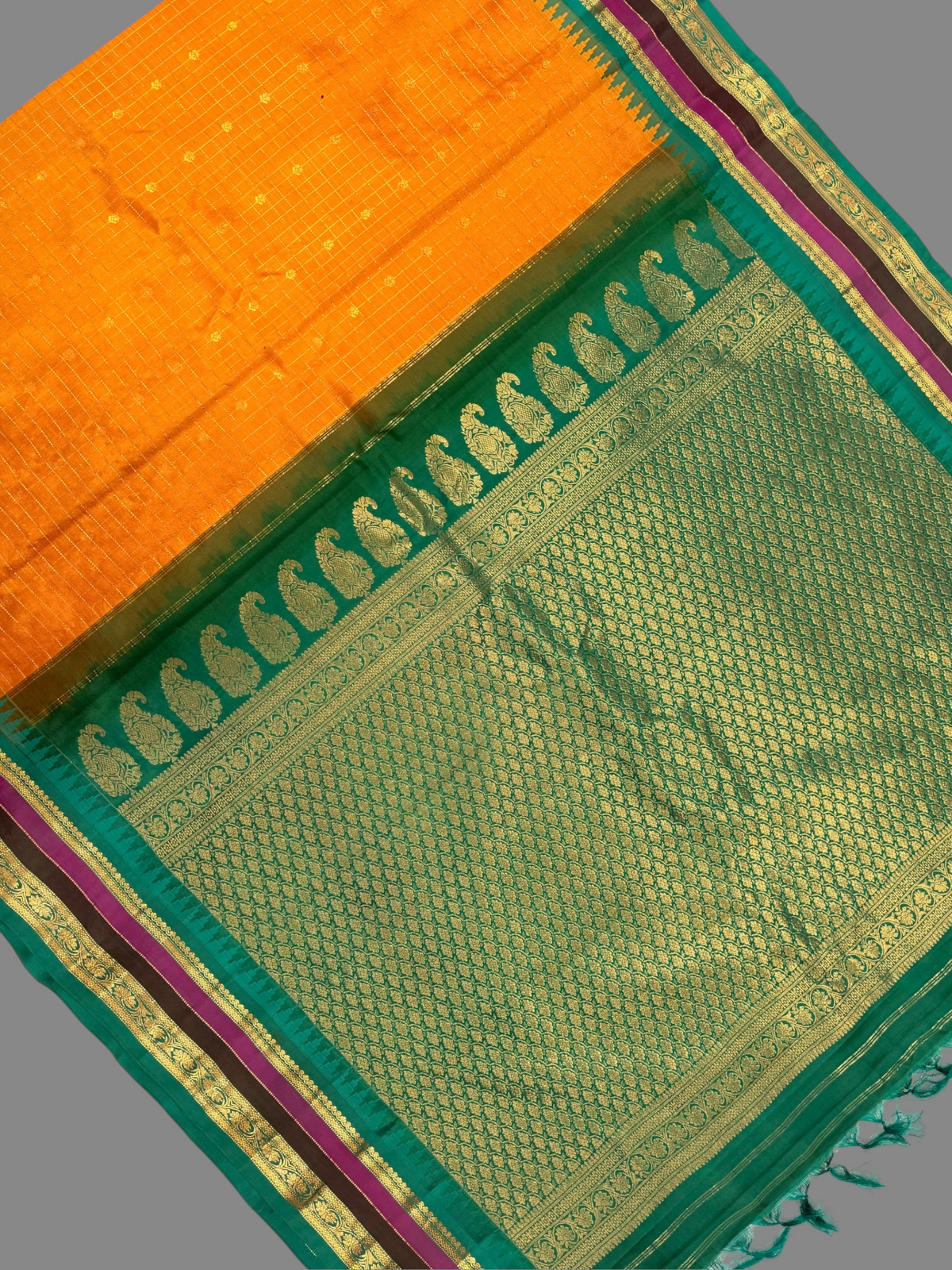 Gap Border Checks Sunflower Yellow Pure Silk Saree