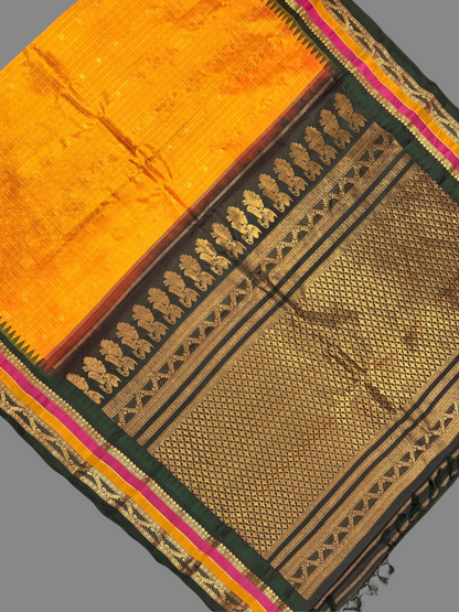 Gap Border Checks Golden Yellow Pure Silk Saree