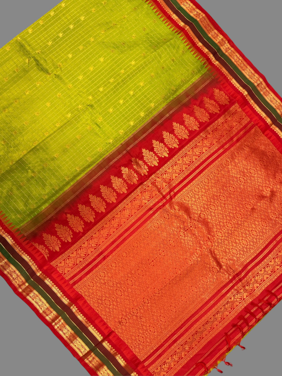 Gap Border Checks Lime Green Pure Silk Saree