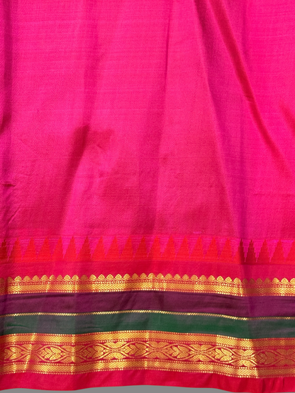 Gap Border Checks Parrot Green Pure Silk Saree