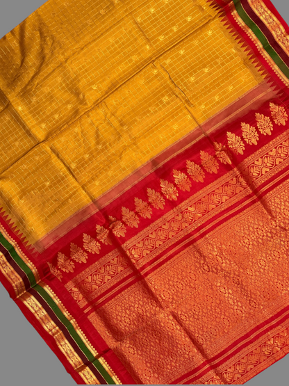Gap Border Checks Haldi Yellow Pure Silk Saree