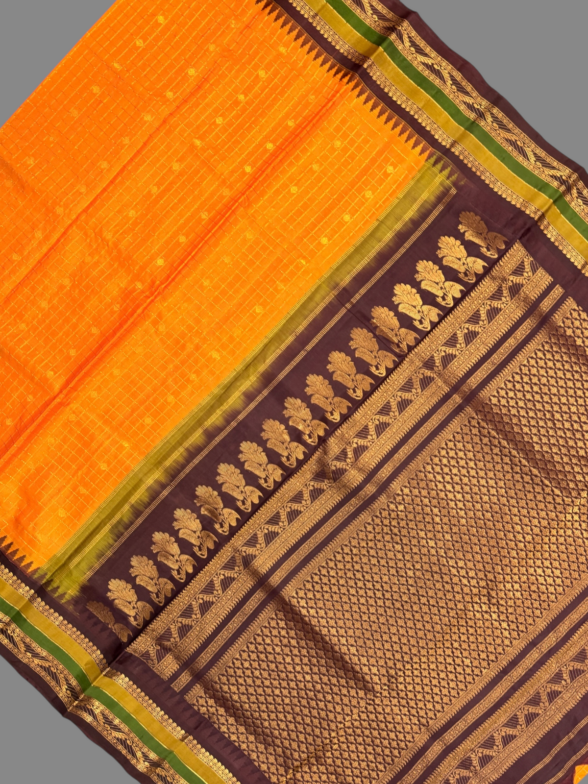 Gap Border Checks Mustard Yellow Pure Silk Saree