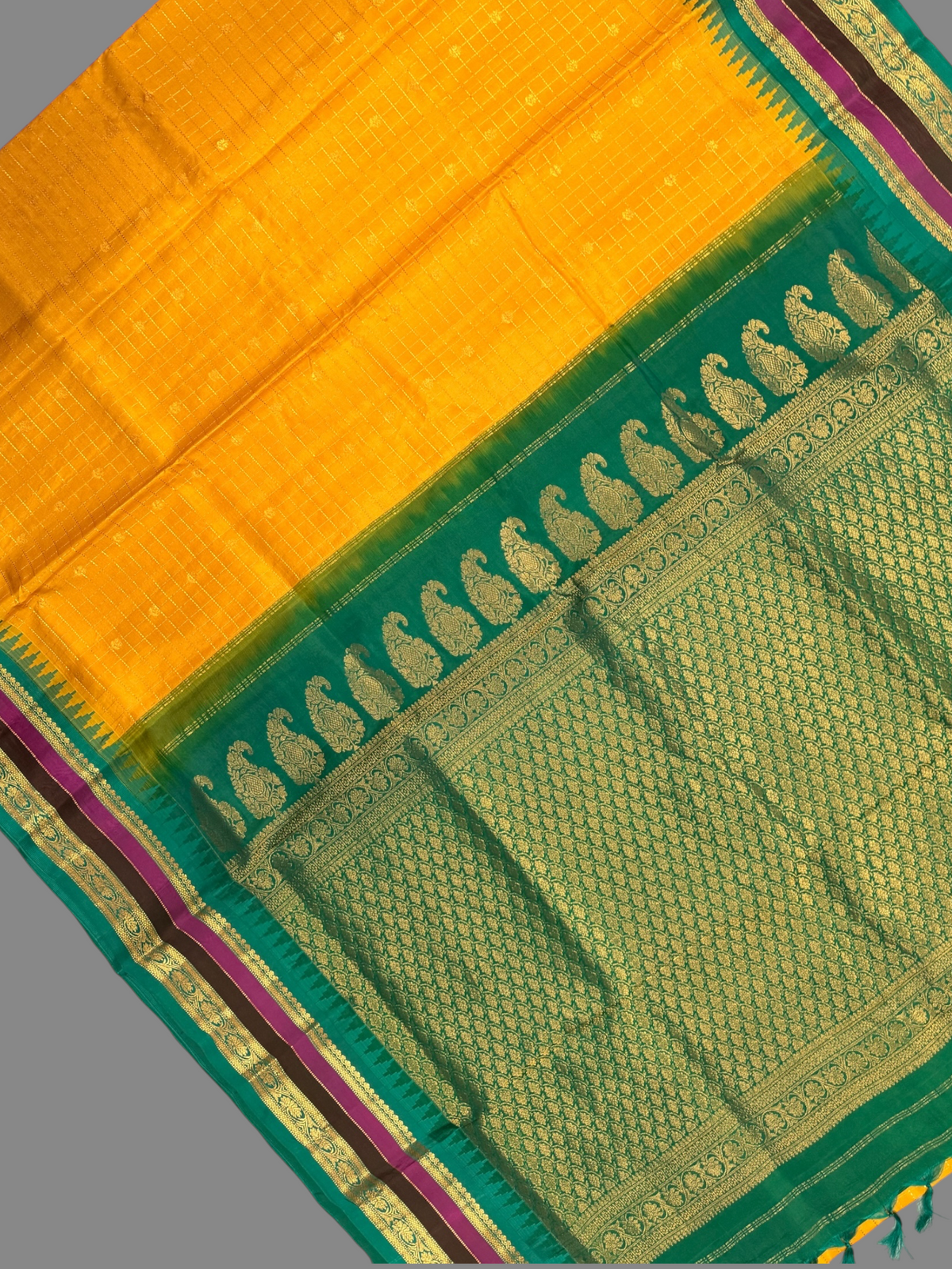 Gap Border Checks Bright Yellow Pure Silk Saree