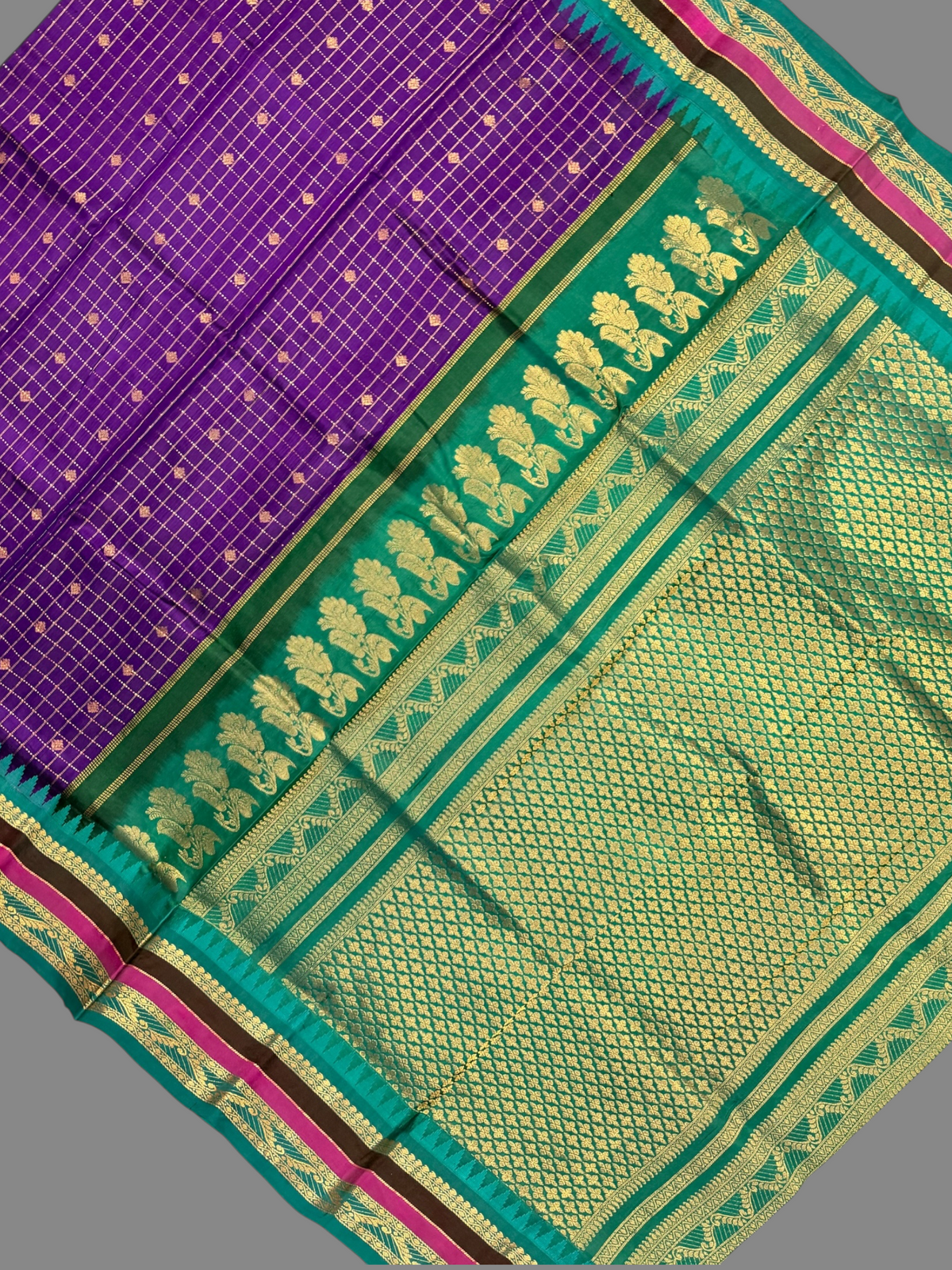 Gap Border Checks Violet Pure Silk Saree
