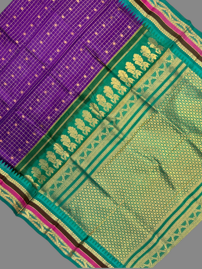 Gap Border Checks Violet Pure Silk Saree