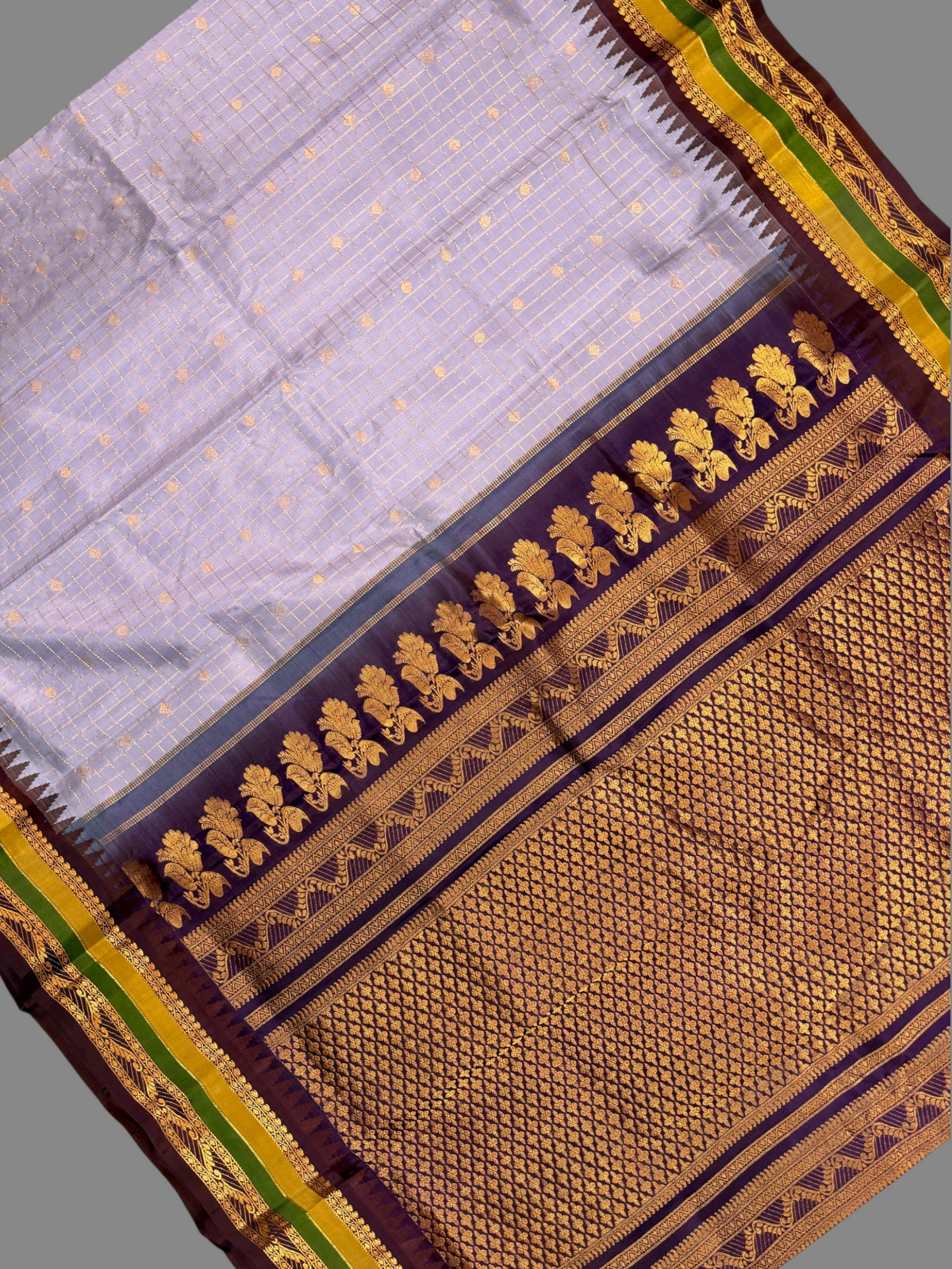 Gap Border Checks Lavender Pure Silk saree