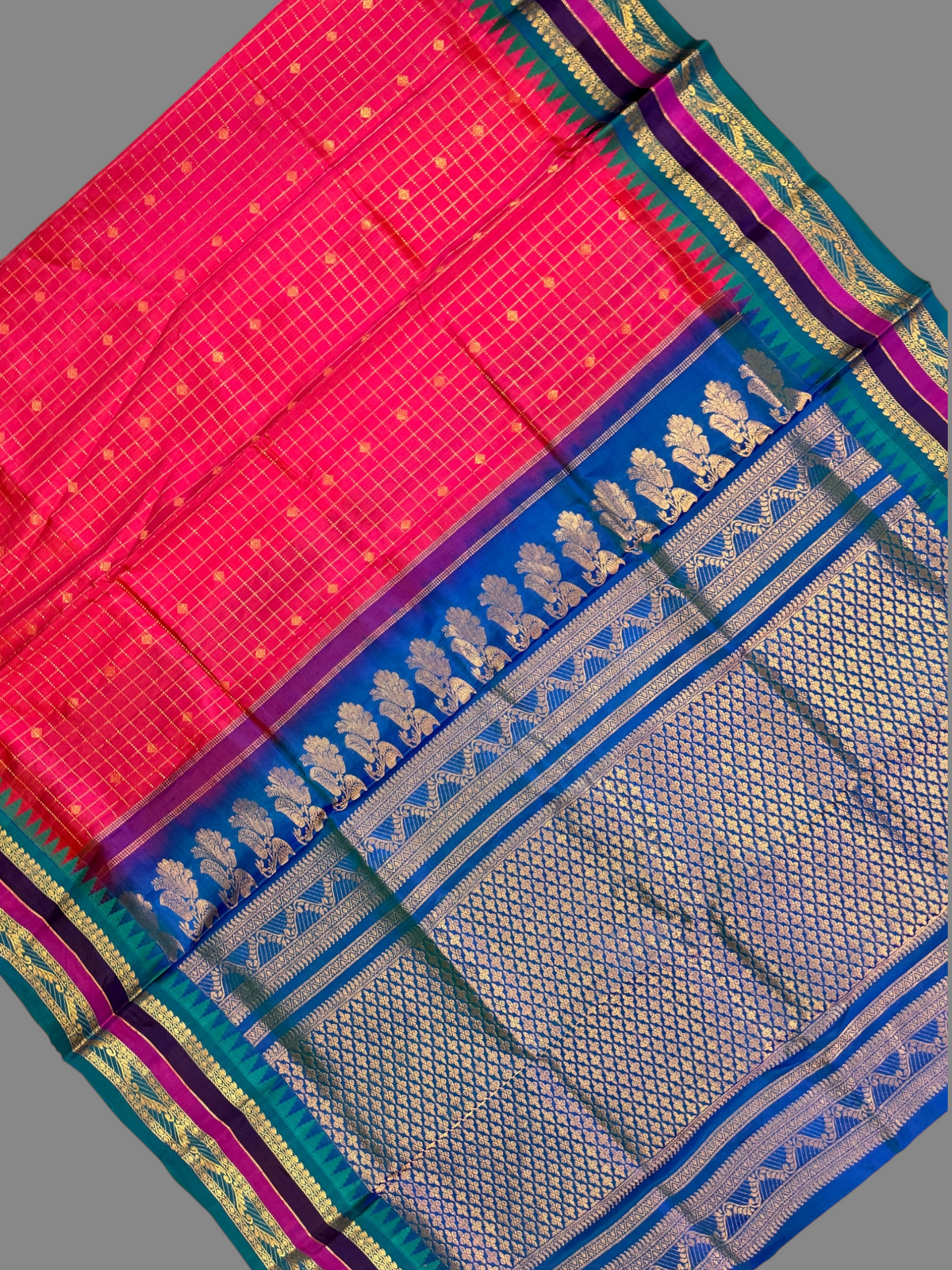 Gap Border Checks Pink Pure Silk Saree