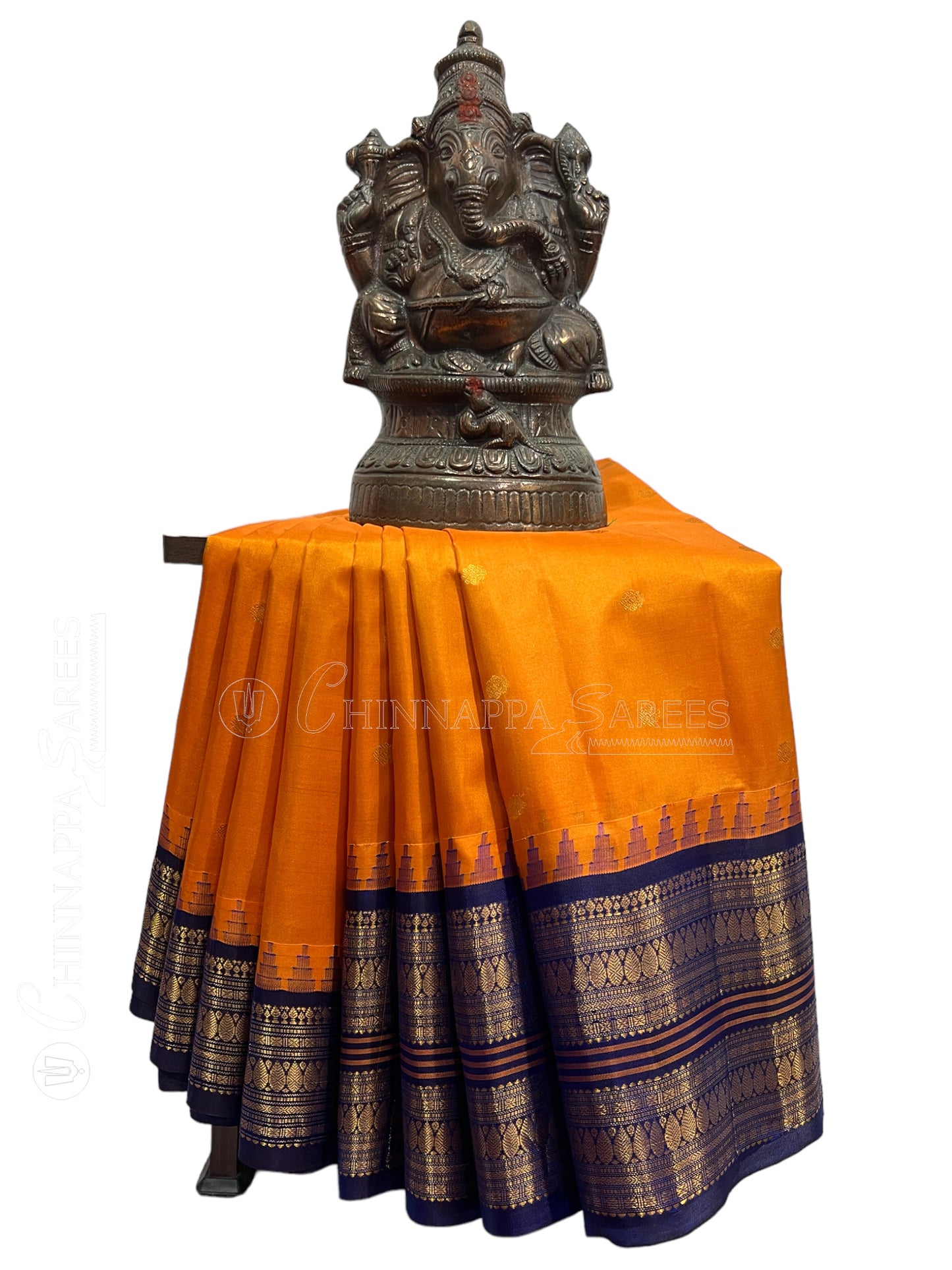 Leaf Border Orange Pure Slik Saree