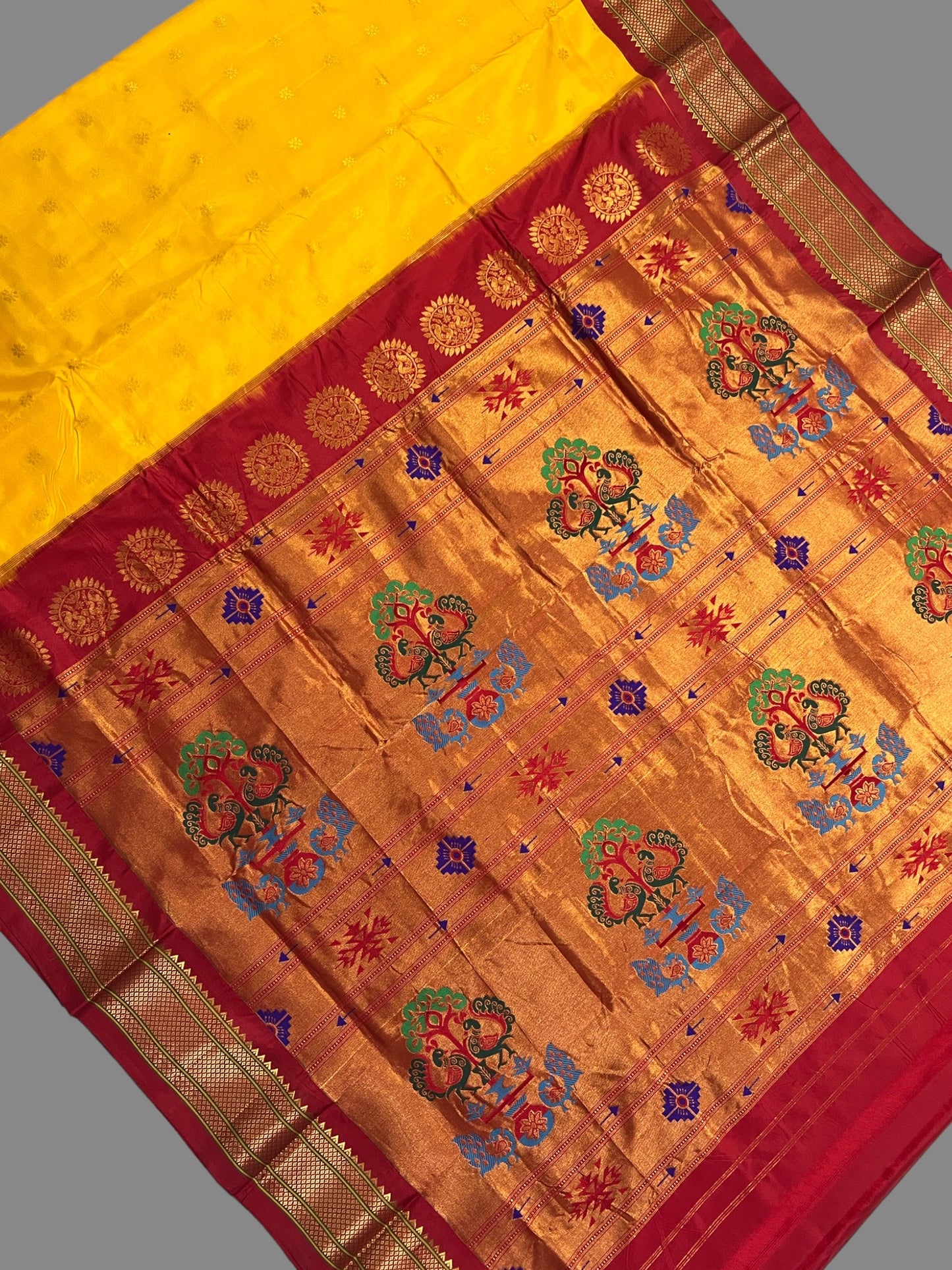 Paithani Golden Yellow Pure Silk Saree