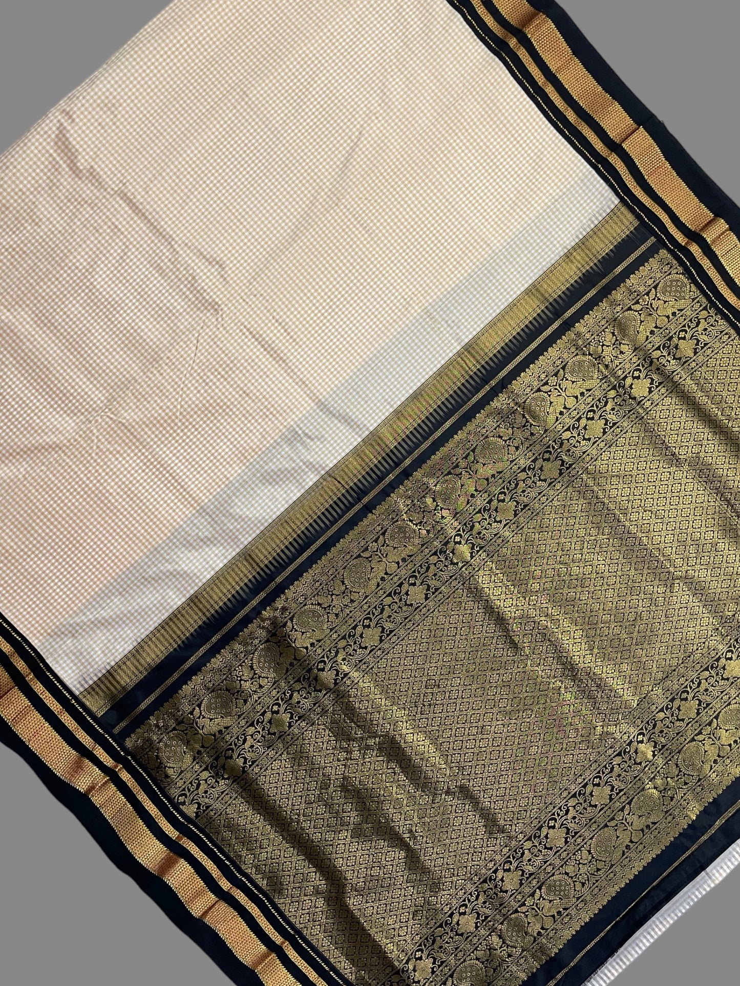 Peshwai Checks macroon cream Silk saree