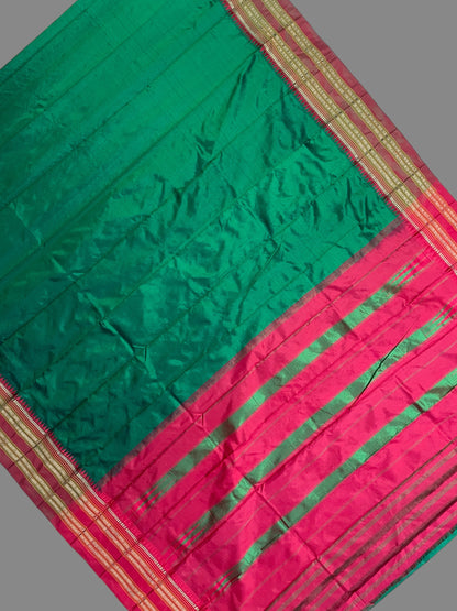 Narayanpet Plain Bottle Green Silk Saree