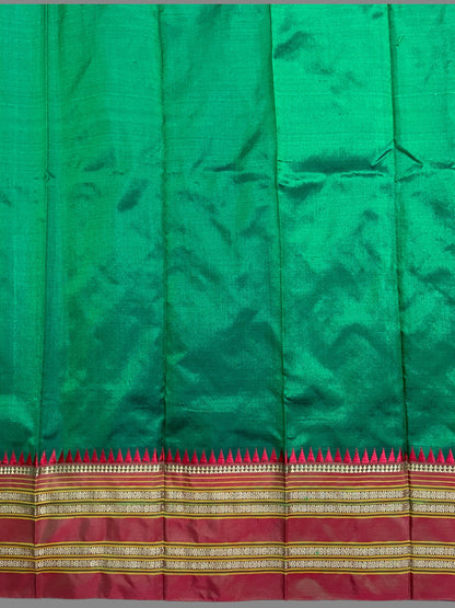 Narayanpet Plain Bottle Green Silk Saree