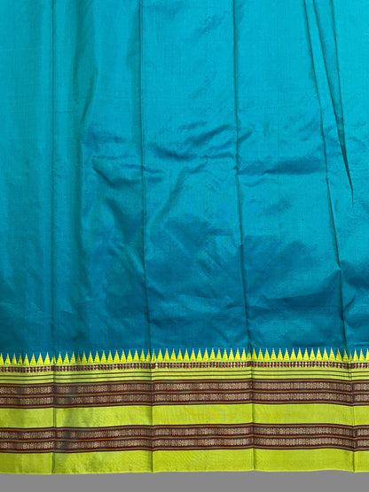 Narayanpet Plain Sea Blue pure Silk Saree