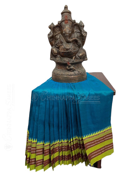 Narayanpet Plain Sea Blue pure Silk Saree