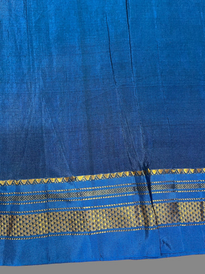 Pharas Plain Ink Blue Soft Silk Saree