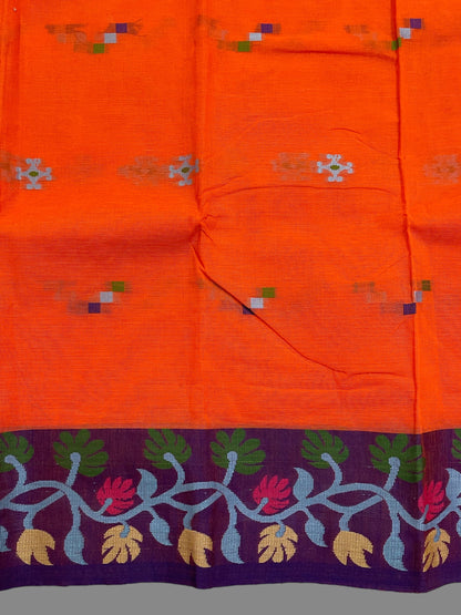 Bengali Orange Cotton Sarees