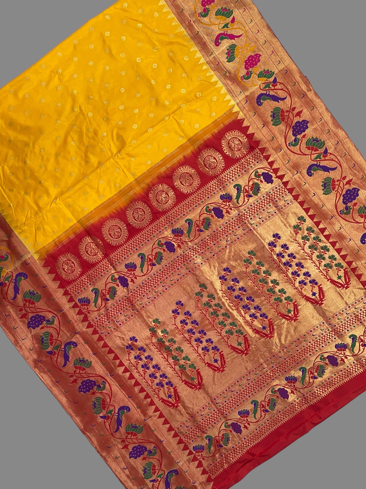 Big Paithani Yellow Pure Silk Sarees