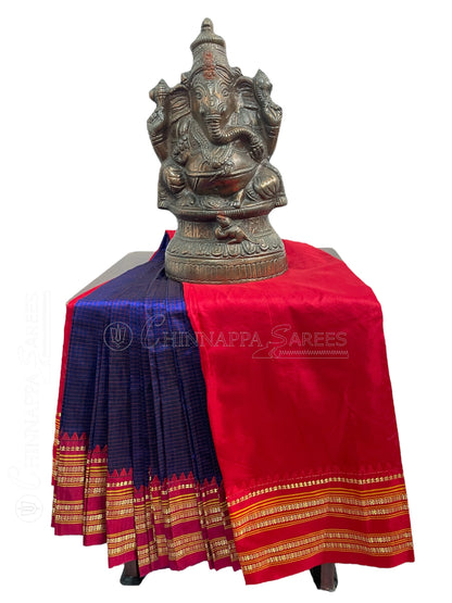 Narayanpet Checks Dark Blue Pure Silk  Sarees