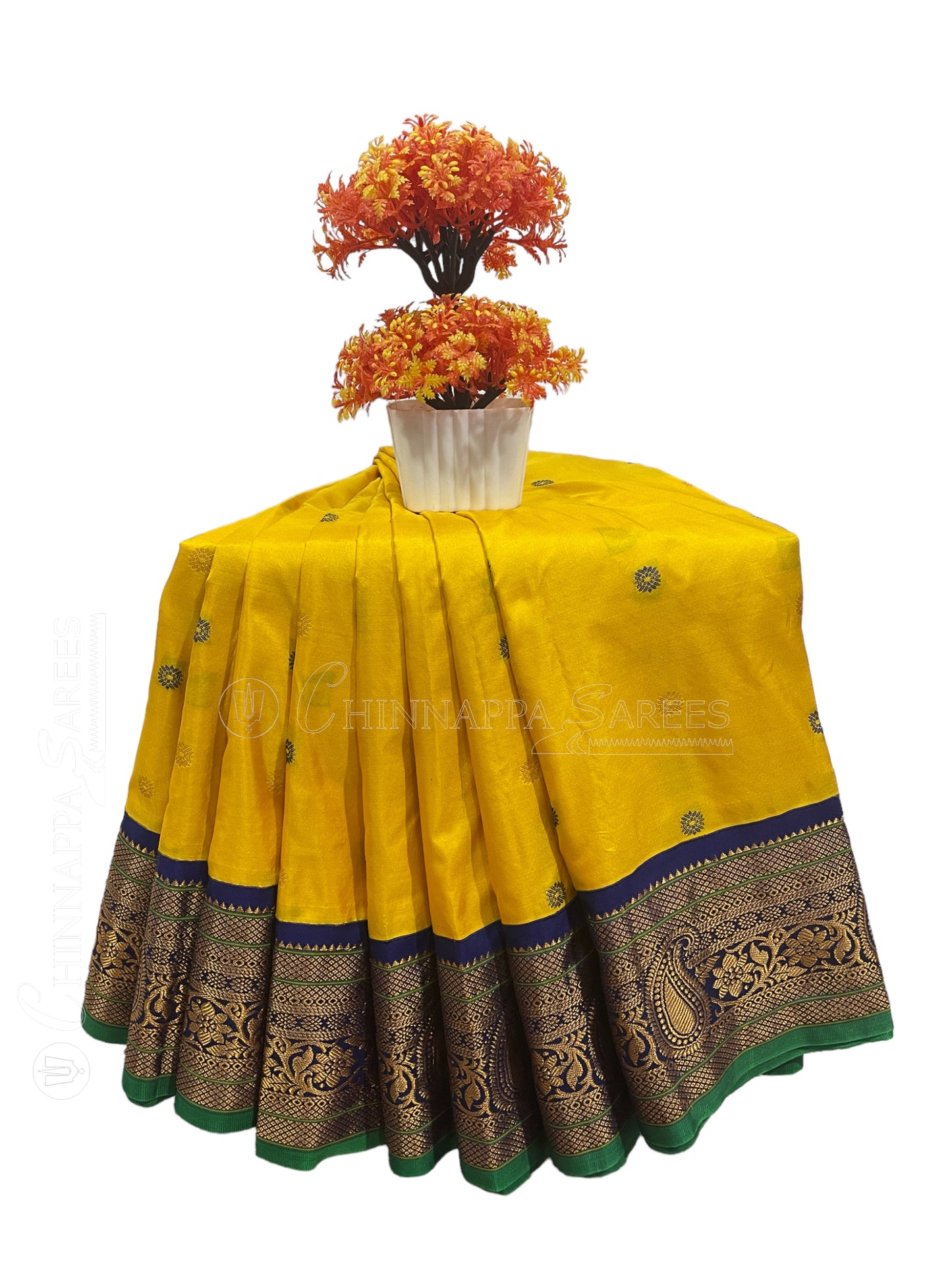 Bridal Mango Border yellow Pure Silk saree