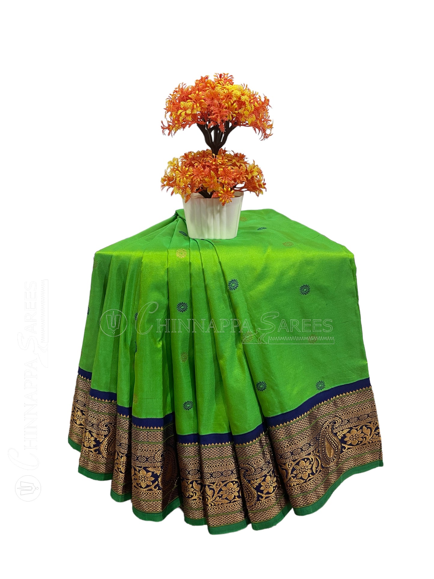 Bridal Mango Border Parrot Green Pure Silk Saree