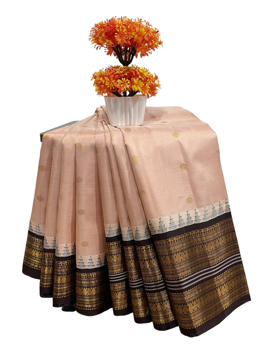 Leaf Border Ponds Pink Pure Silk Saree