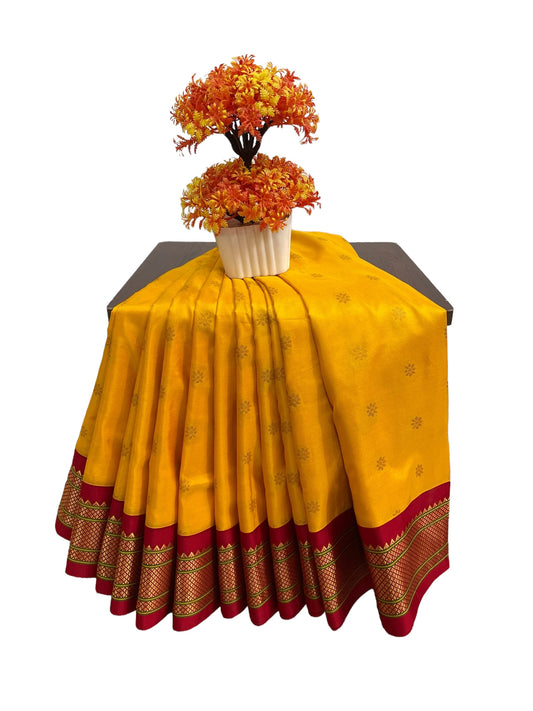 Paithani Golden yellow Pure Silk Saree