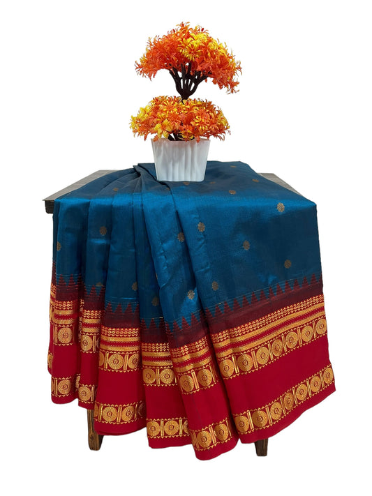 Rudrakshi Prussian Blue Pure Silk Saree