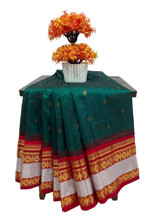 Rudrakshi Bottle Green Pure Silk Saree