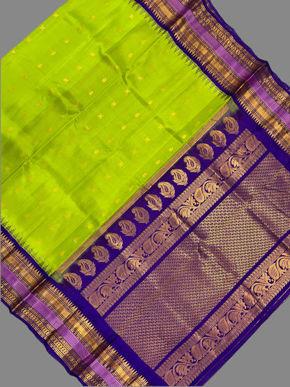 Venkat Giri Checks Parrot Green Pure Silk Saree