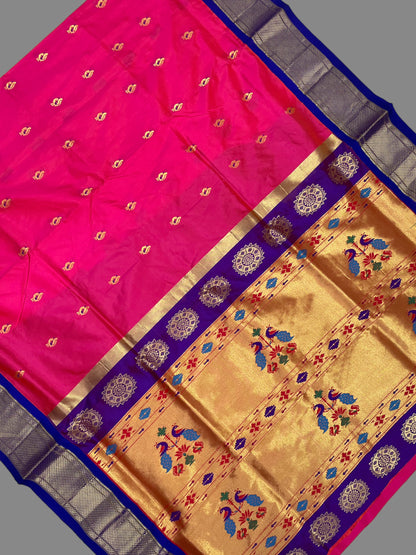 Kala Paithani Bright Pink Pure Silk Saree